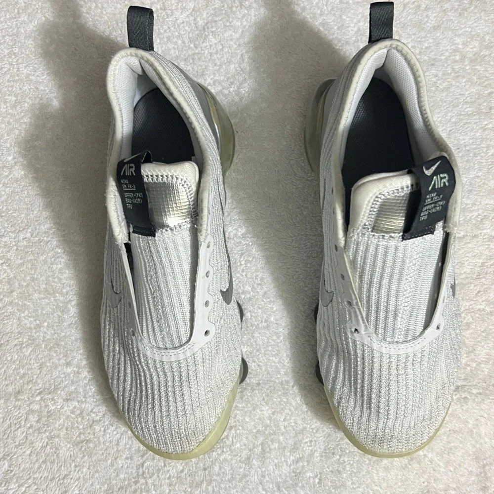 Nike White and Silver VaporMax Flyknit Shoes